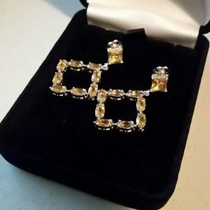 18K Solid White Gold Citrine Earrings